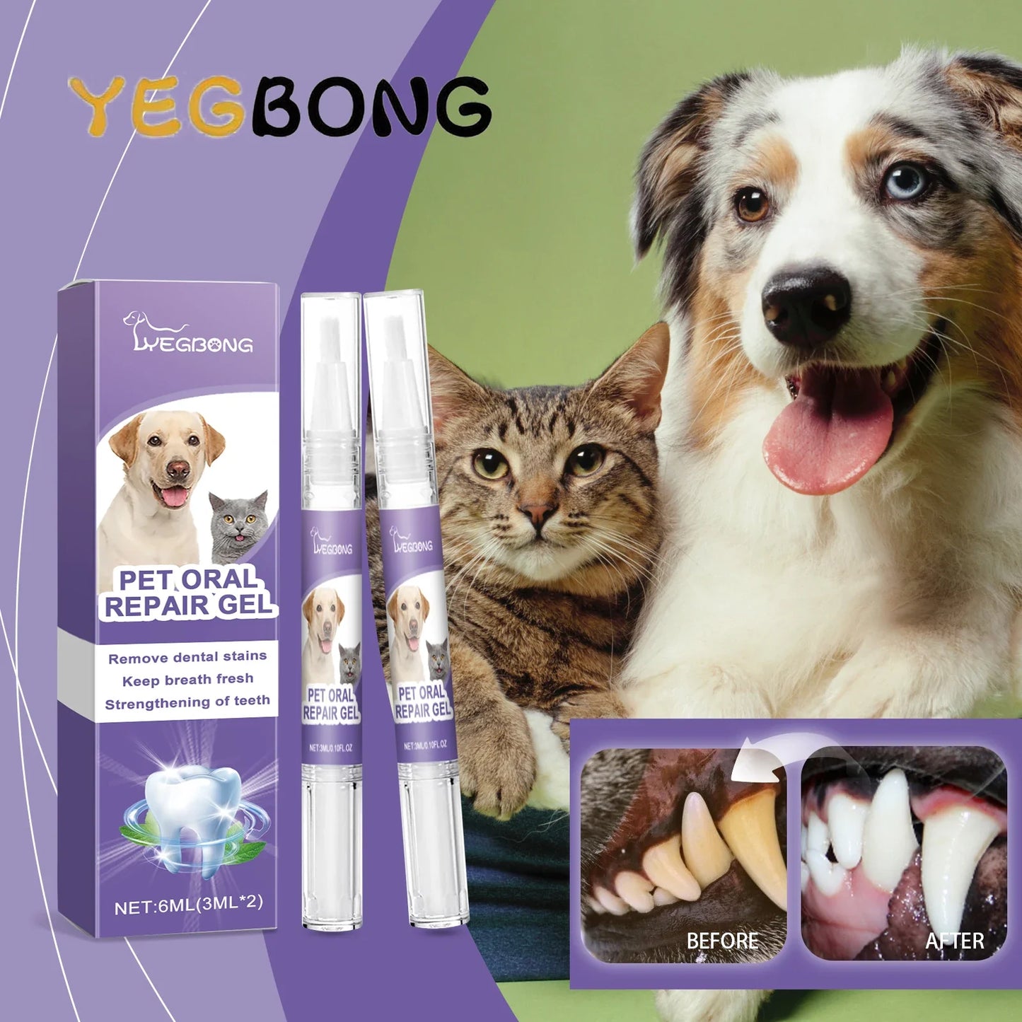 Pet Oral Care Gel Bad Breath Freshening Tartar Control Gentle Cleaning Vet Recommended for Dogs Cats All Breeds